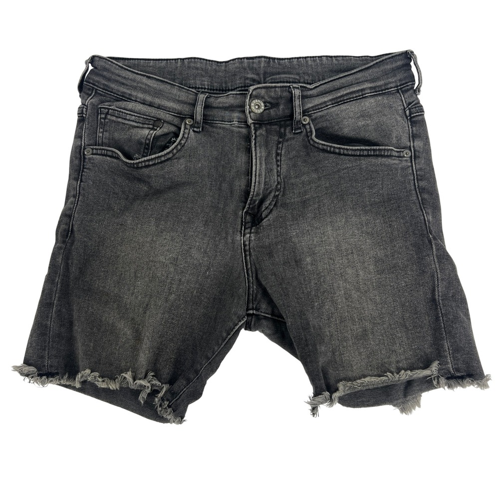 HM Denim Mens Cut Off Jean Shorts Washed Black Gray Frayed Hem Size 28